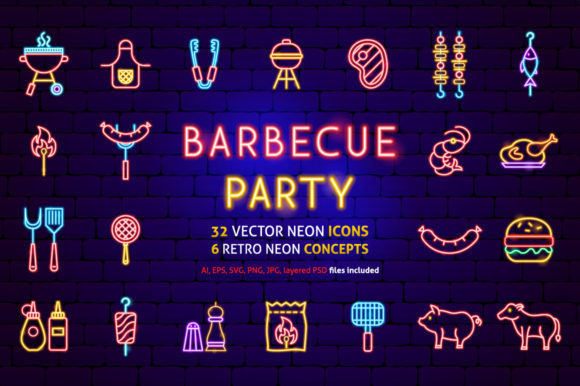 Barbecue Grill Neon Graphics & Icons