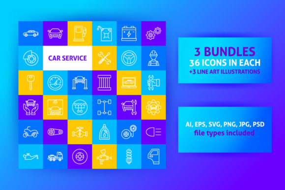 Car Service Line Art Icons: Clean Graphics & Icons for Sellers