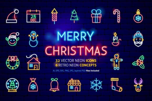 Christmas Neon Graphics & Icons