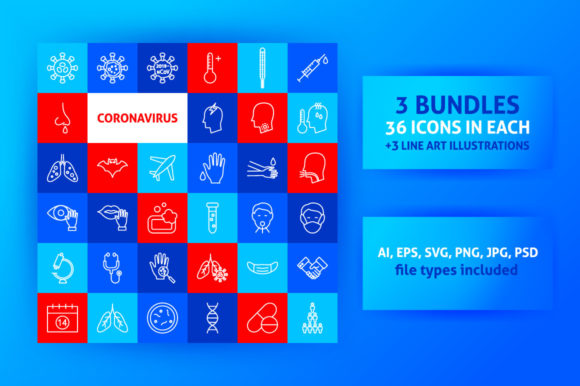 Coronavirus Line Art Icons: Graphics & Icons Bundle