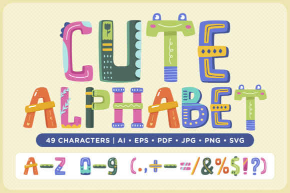Cute Alphabet, Number and Symbol Vector: Graphics & Illustrations for Editorial Charm