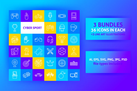 Cyber Game Line Art Icons: Graphics & Icons for Gaming Brands