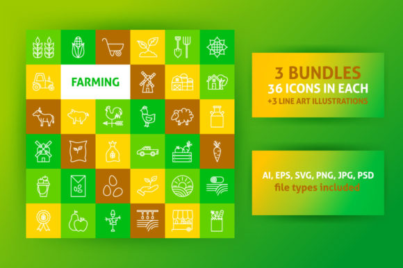 Farming Line Art Icons: Clean Graphics & Versatile Icons
