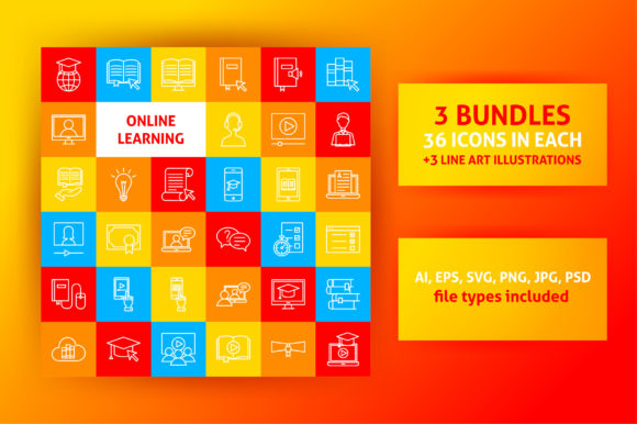 Online Learning Line Art Icons