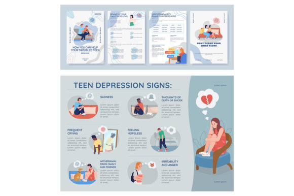 Teenager Depression Signs Template Set: Graphics for Empathetic Branding